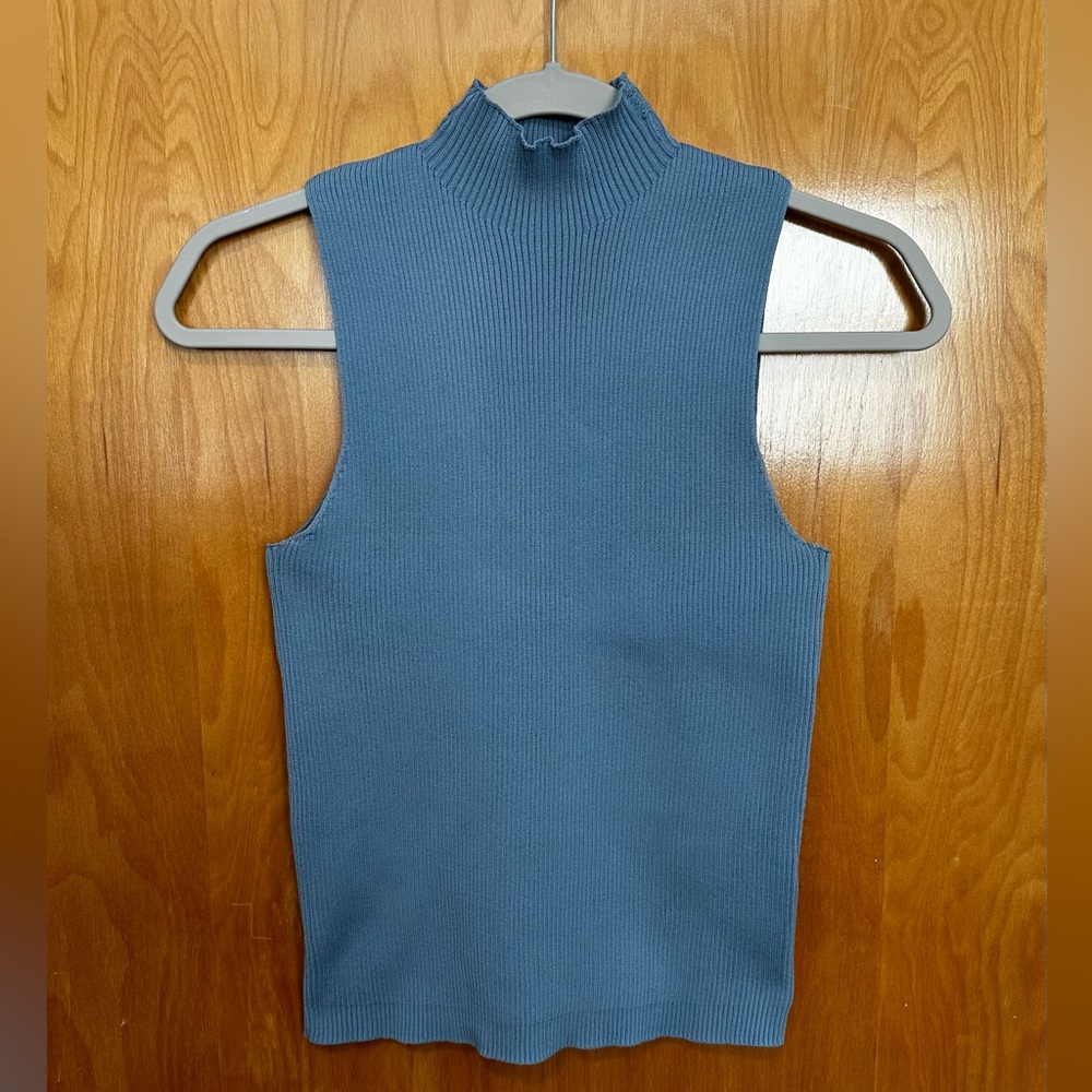 Happily Grey Ribbed Mock Neck Sleeveless Sweater Tank